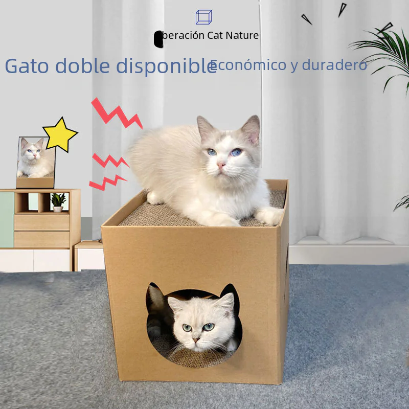 Vertical Cat Scratching Post with Corrugated Paper House